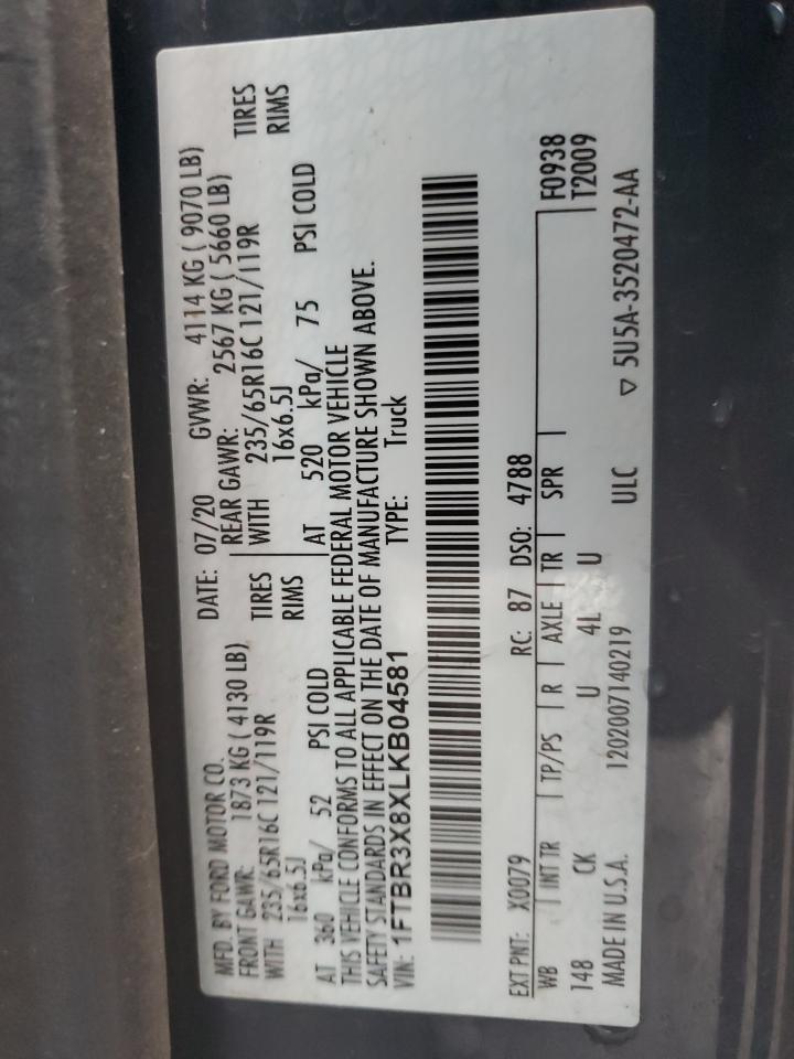 2020 Ford Transit Delivery Van VIN: 1FTBR3X8XLKB04581 Lot: 90247235