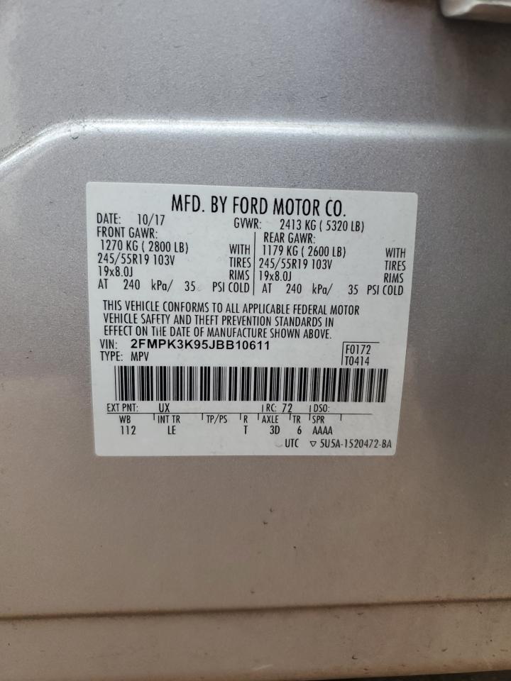 2018 Ford Edge Titanium VIN: 2FMPK3K95JBB10611 Lot: 92948215