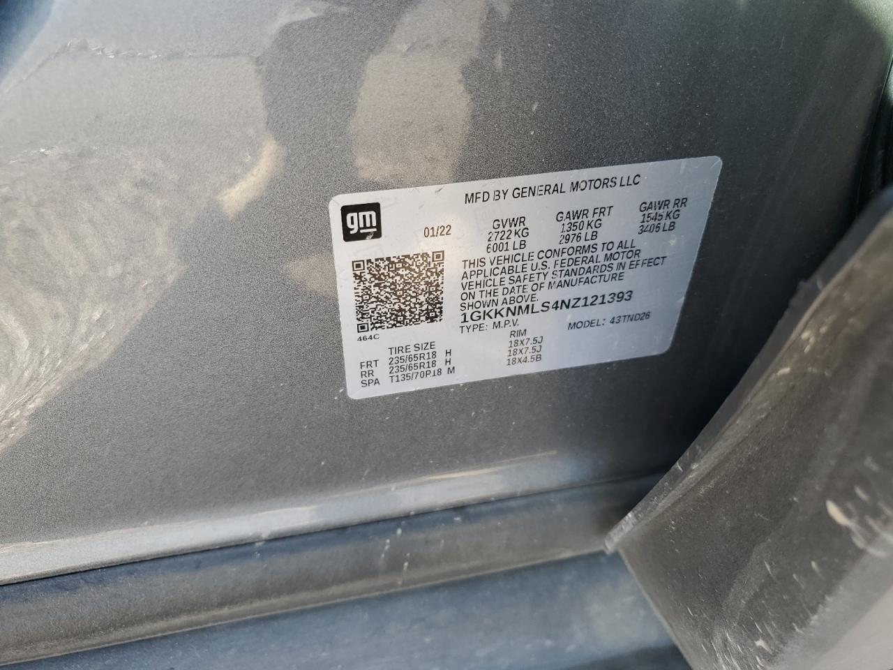 2022 GMC Acadia Slt VIN: 1GKKNMLS4NZ121393 Lot: 90996025