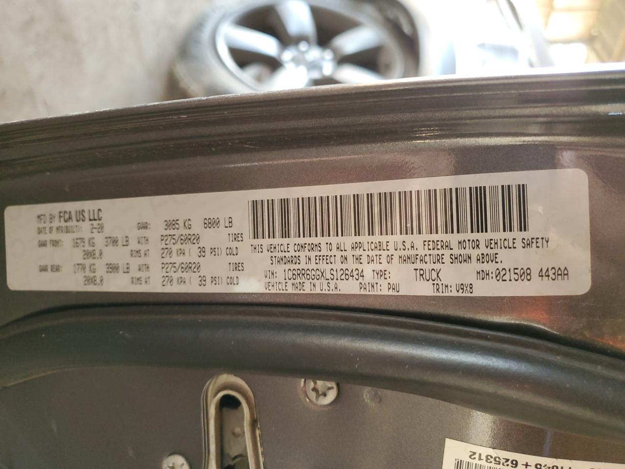 2020 Ram 1500 Classic Warlock VIN: 1C6RR6GGXLS126434 Lot: 93072235