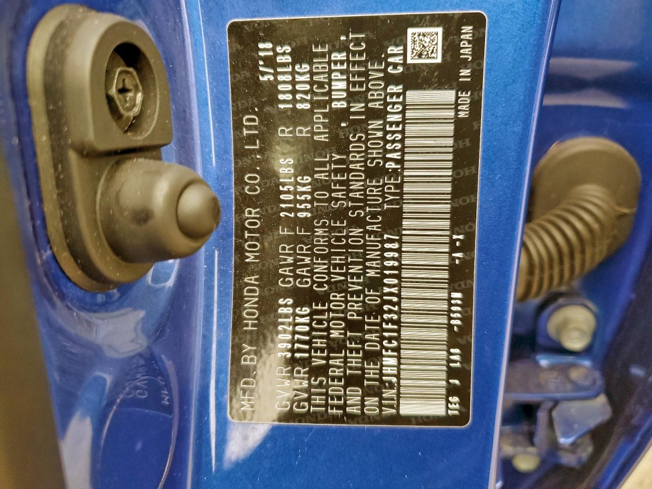 2018 Honda Civic Ex VIN: JHMFC1F32JX019987 Lot: 94455485