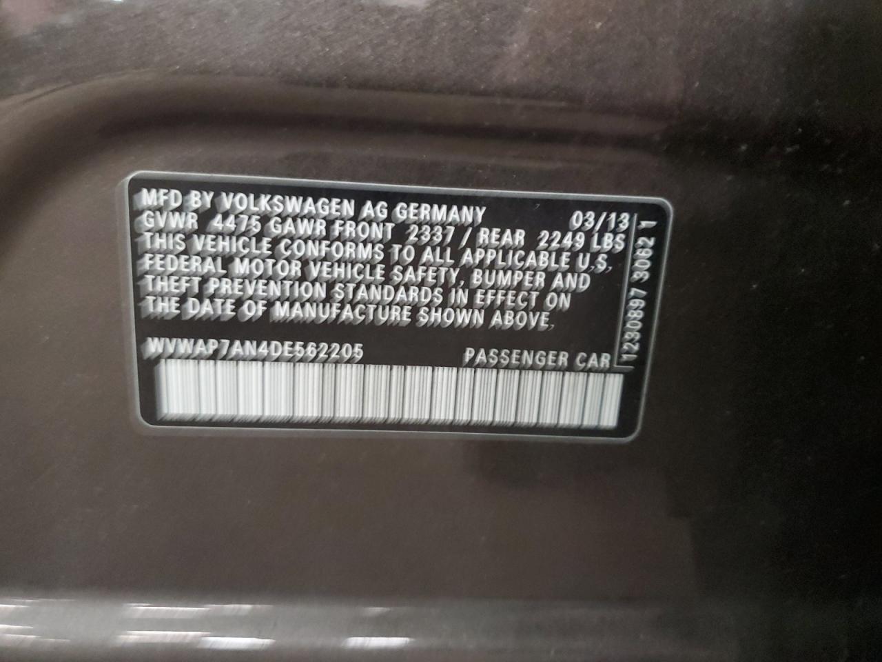 2013 Volkswagen Cc Sport VIN: WVWAP7AN4DE562205 Lot: 91113755