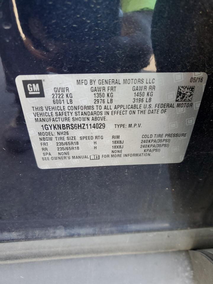 2017 Cadillac Xt5 Luxury VIN: 1GYKNBRS6HZ114029 Lot: 92952525