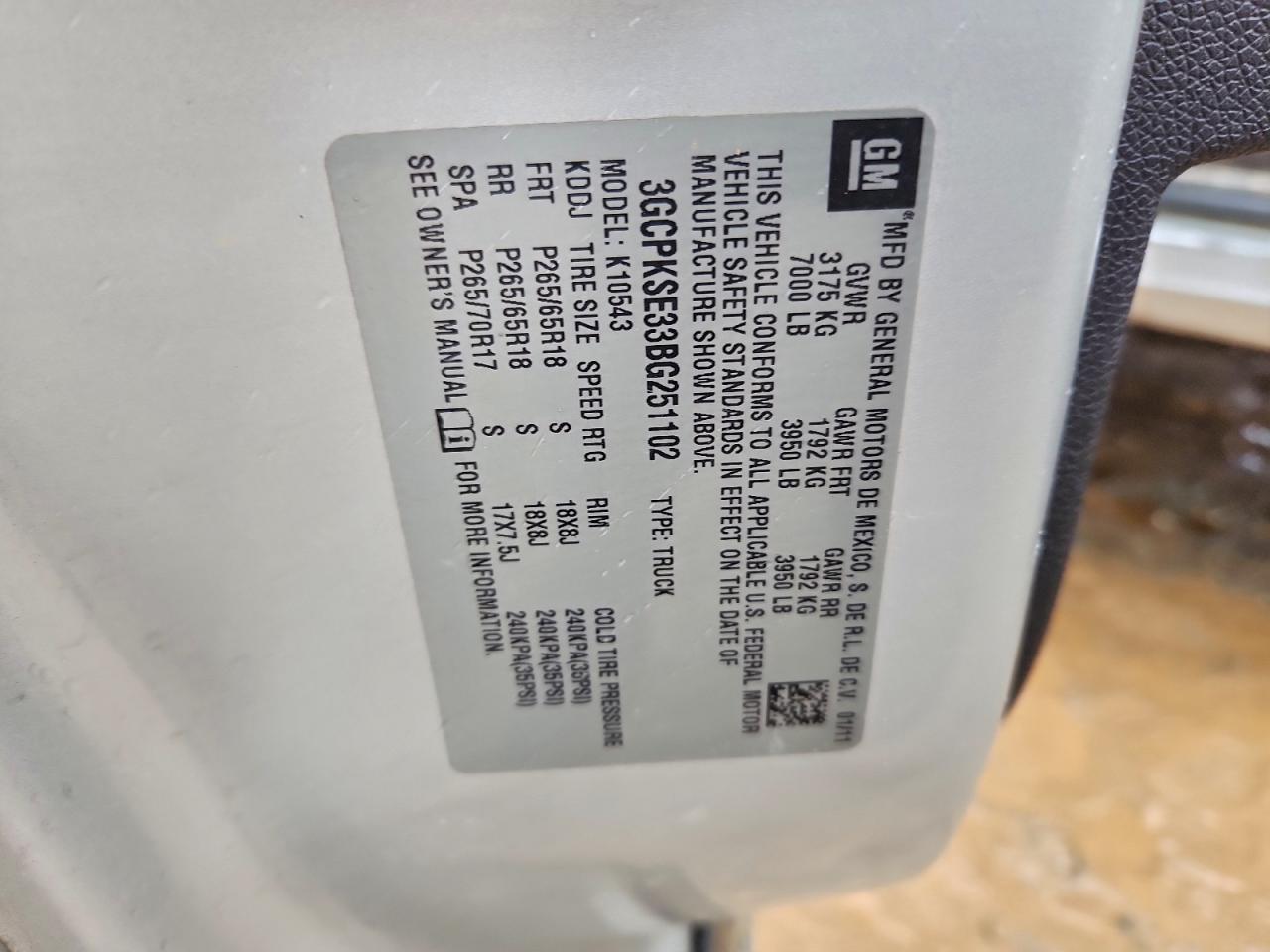 2011 Chevrolet Silverado K1500 Lt VIN: 3GCPKSE33BG251102 Lot: 94122175