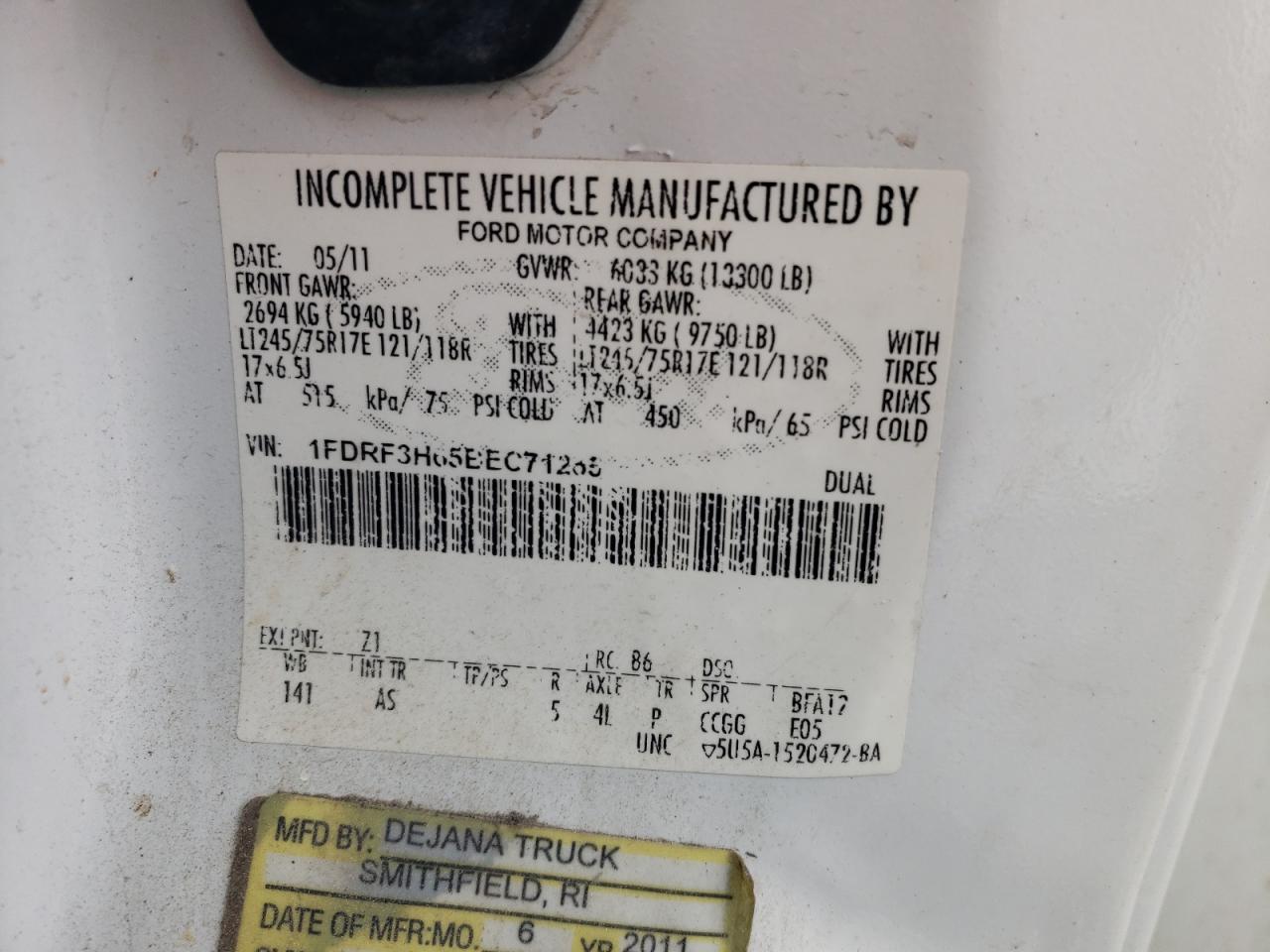 2011 Ford F350 Super Duty Utility / Service Truck VIN: 1FDRF3H65BEC71265 Lot: 92080405