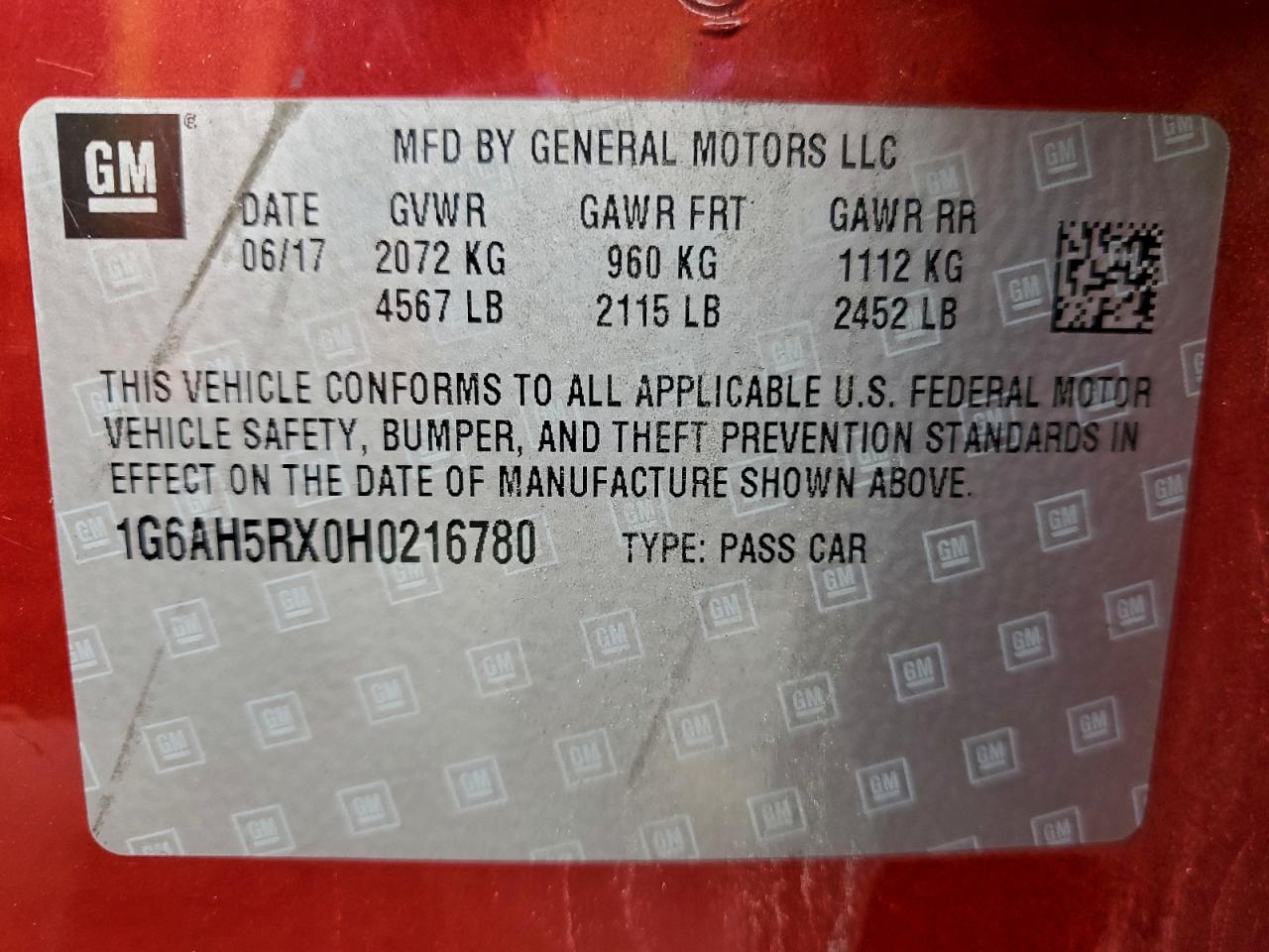 2017 Cadillac Ats Luxury VIN: 1G6AH5RX0H0216780 Lot: 94268065