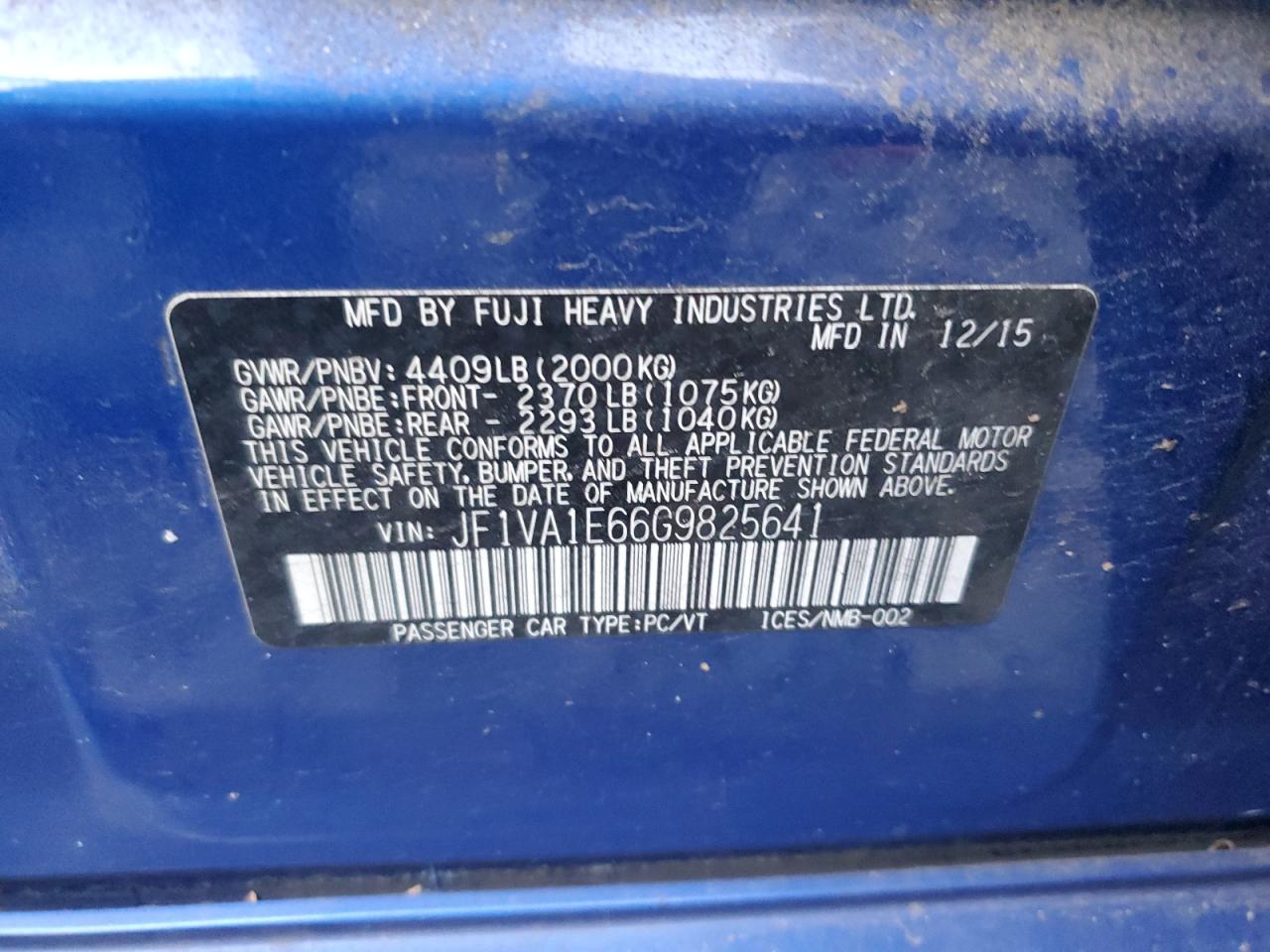 2016 Subaru Wrx Premium VIN: JF1VA1E66G9825641 Lot: 93023105