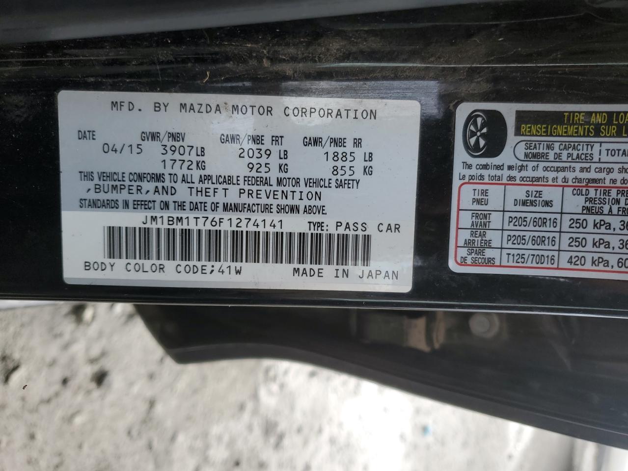 2015 Mazda 3 Sv VIN: JM1BM1T76F1274141 Lot: 92033785