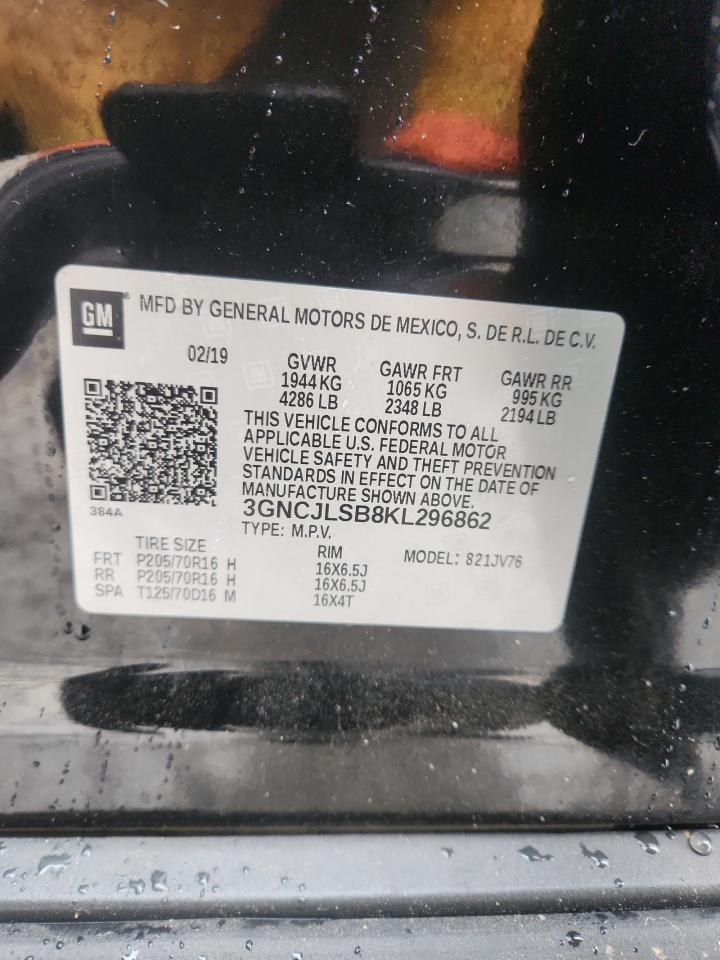 2019 Chevrolet Trax 1Lt VIN: 3GNCJLSB8KL296862 Lot: 93624745