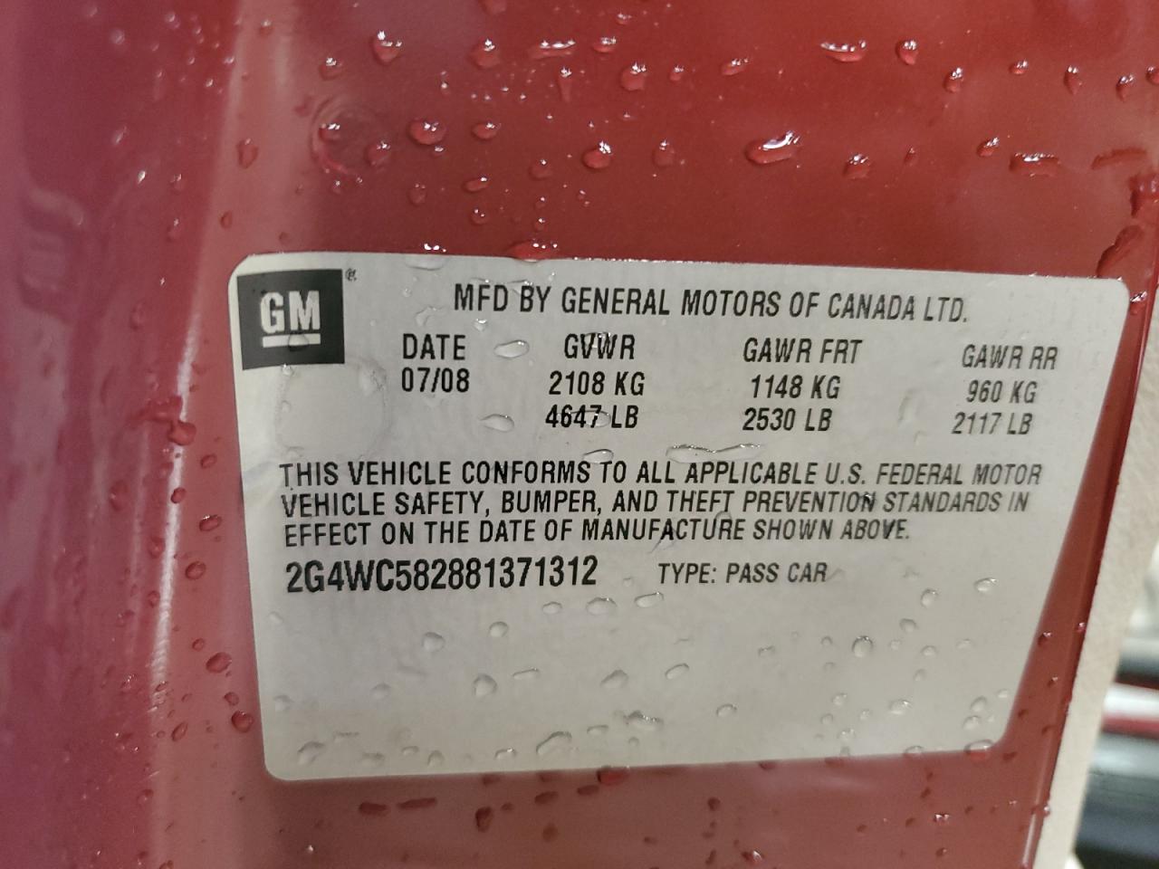 2008 Buick Lacrosse Cx VIN: 2G4WC582881371312 Lot: 85437395