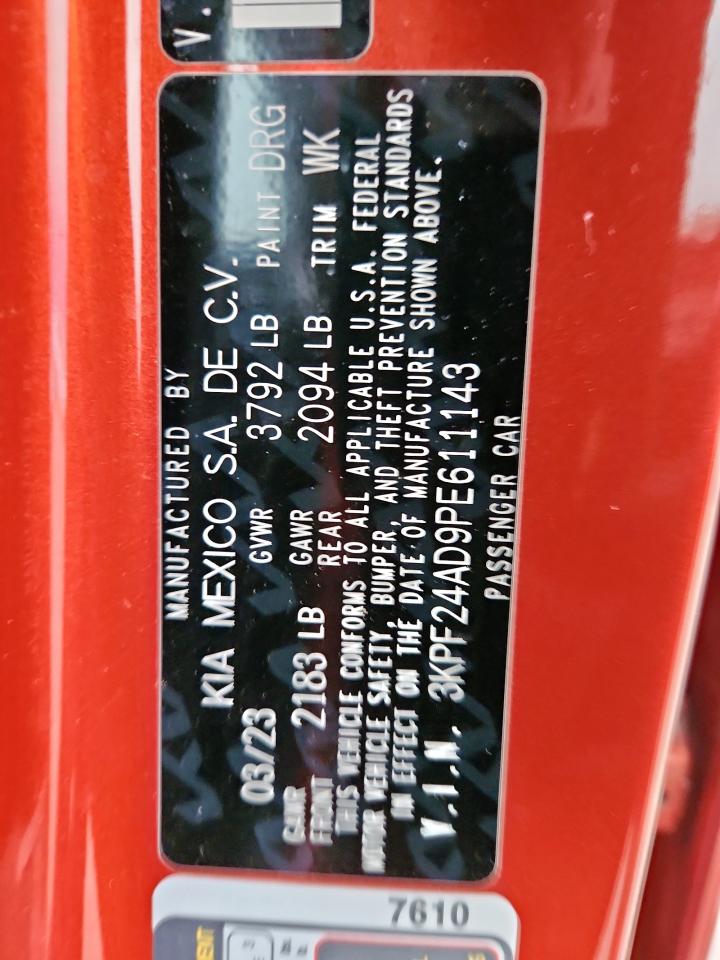2023 Kia Forte Lx VIN: 3KPF24AD9PE611143 Lot: 91071135