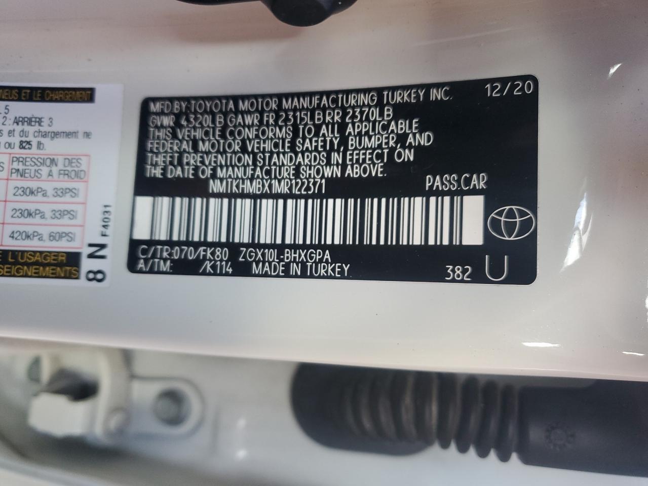 2021 Toyota C-Hr Xle VIN: NMTKHMBX1MR122371 Lot: 91165825