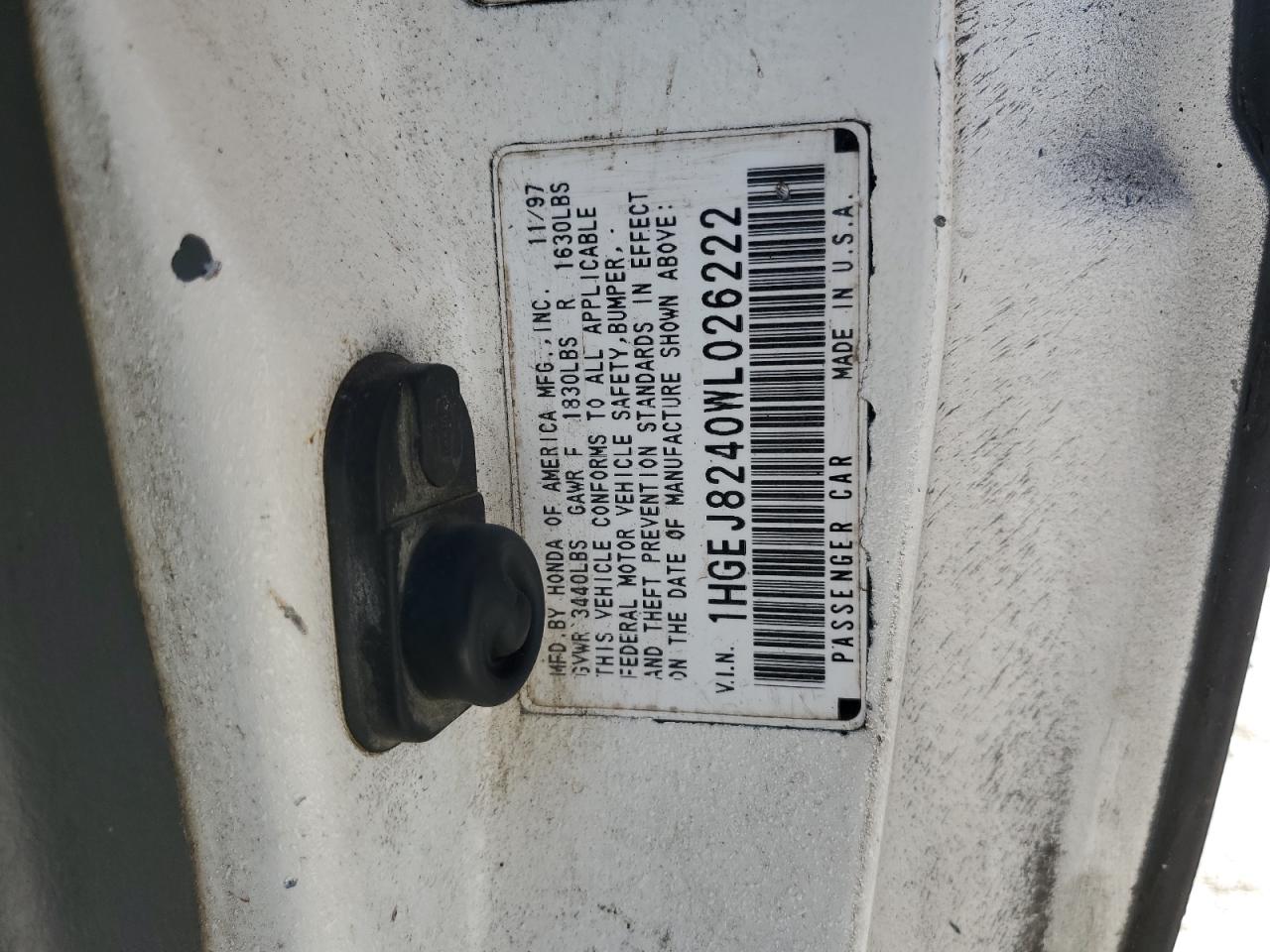 1998 Honda Civic Ex VIN: 1HGEJ8240WL026222 Lot: 91082255