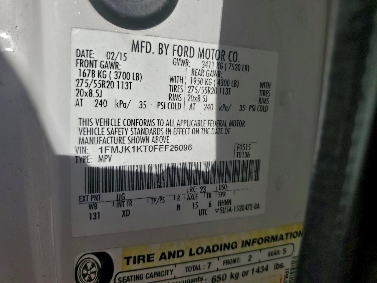 2015 Ford Expedition El Limited VIN: 1FMJK1KT0FEF26096 Lot: 93602795