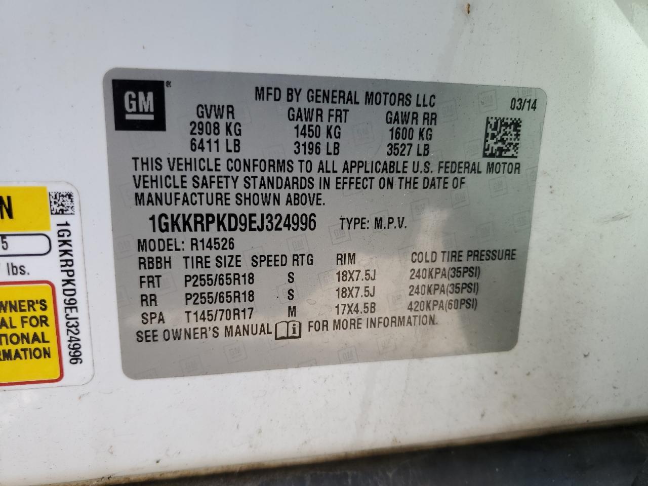 2014 GMC Acadia Sle VIN: 1GKKRPKD9EJ324996 Lot: 93043715