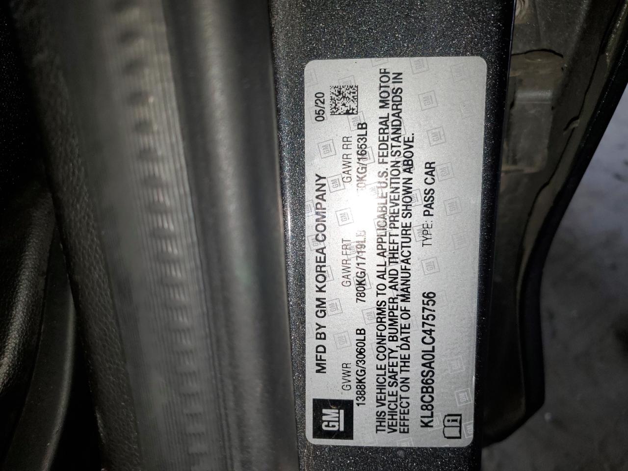 2020 Chevrolet Spark Ls VIN: KL8CB6SA0LC475756 Lot: 93303395