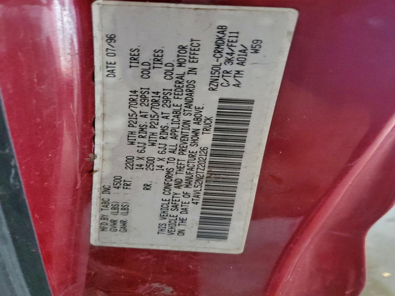 1996 Toyota Tacoma Xtracab VIN: 4TAVL52N2TZ202126 Lot: 93346335