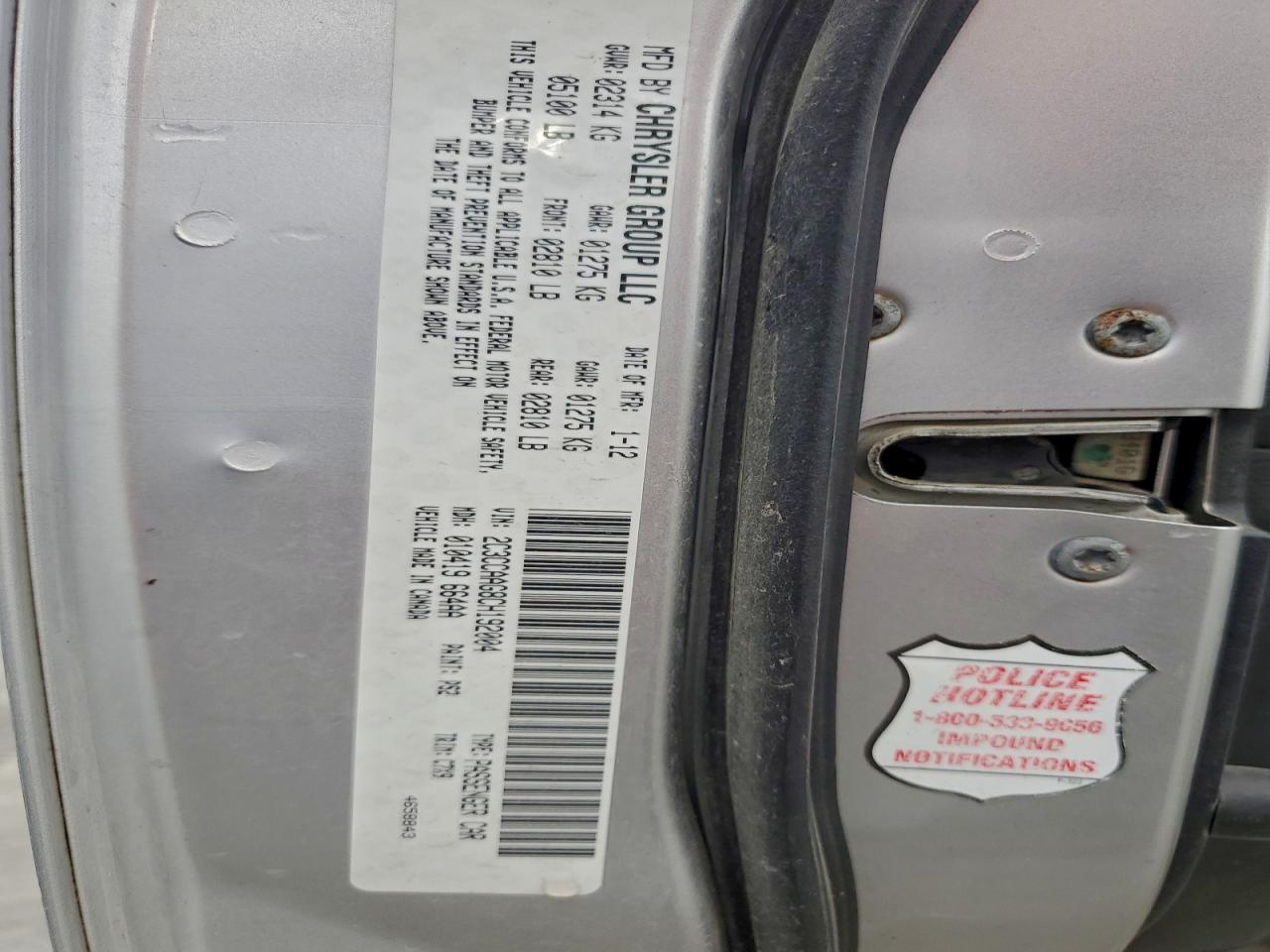 2012 Chrysler 300 VIN: 2C3CCAAG8CH192004 Lot: 93865015