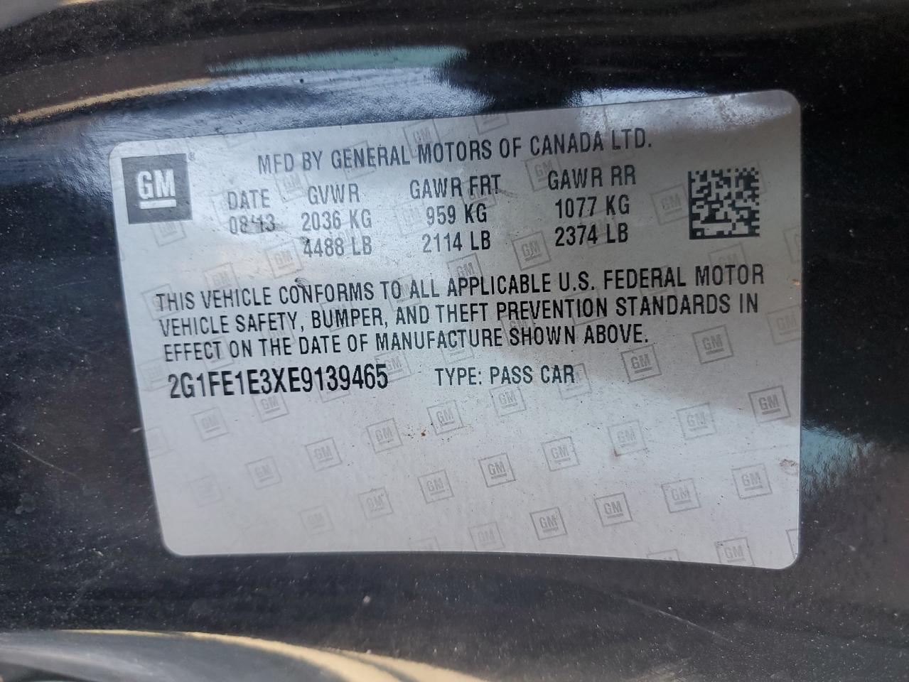 2014 Chevrolet Camaro Ls VIN: 2G1FE1E3XE9139465 Lot: 91622895