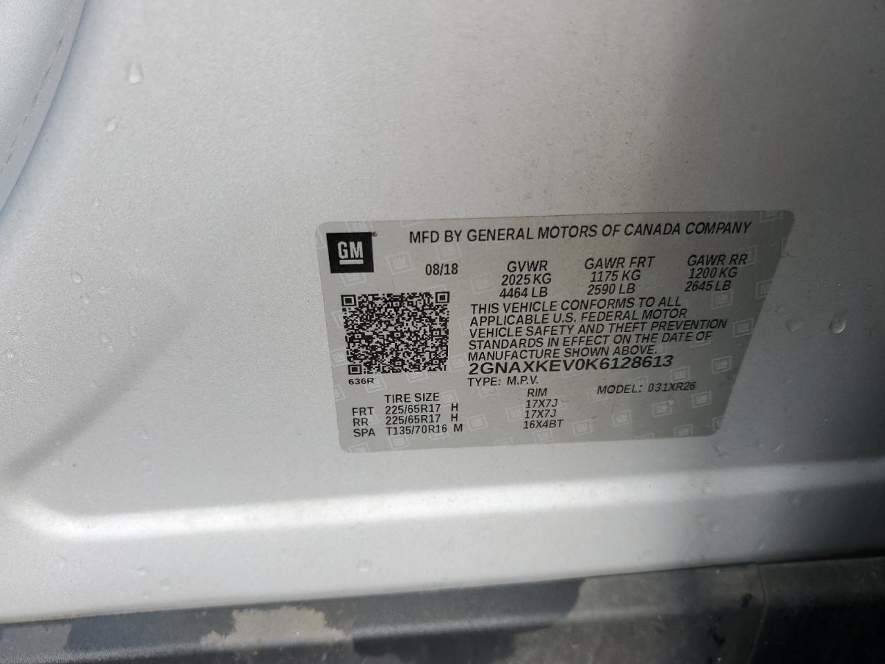 2019 Chevrolet Equinox Lt VIN: 2GNAXKEV0K6128613 Lot: 93236045