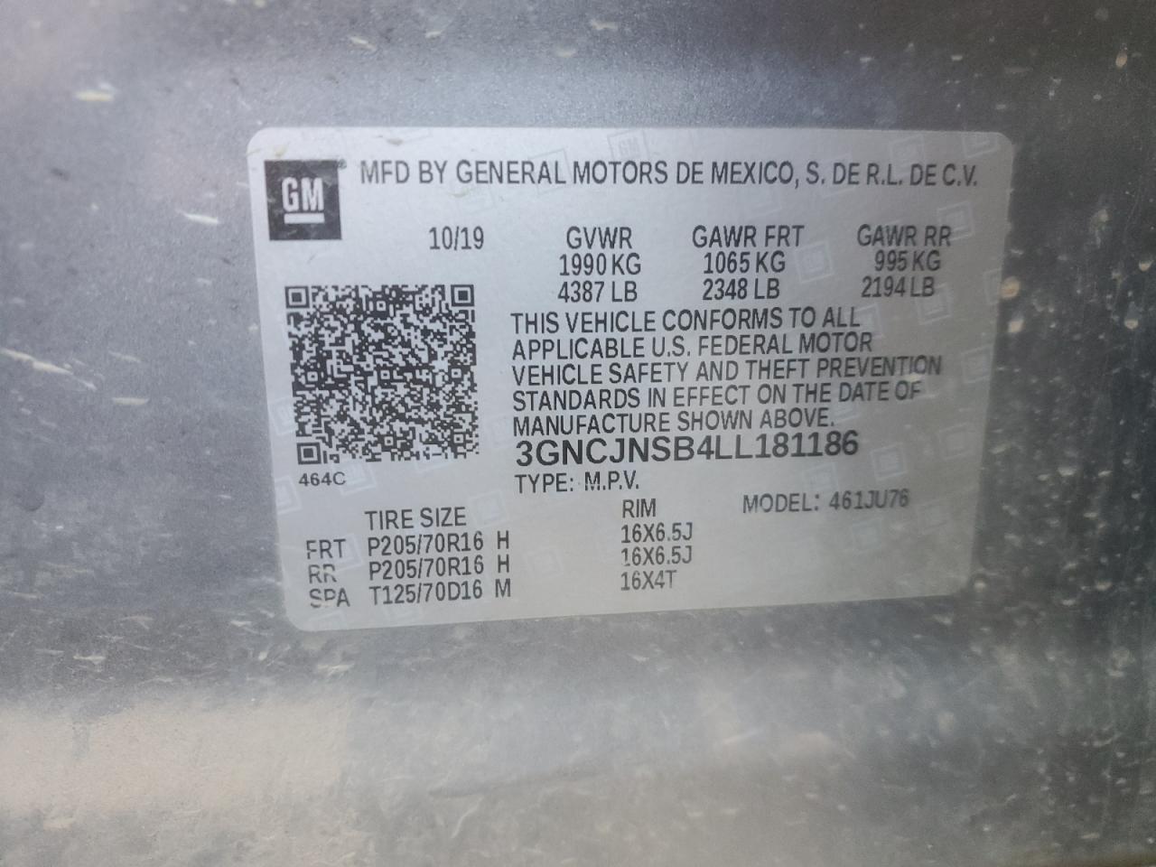 2020 Chevrolet Trax Ls VIN: 3GNCJNSB4LL181186 Lot: 92657055