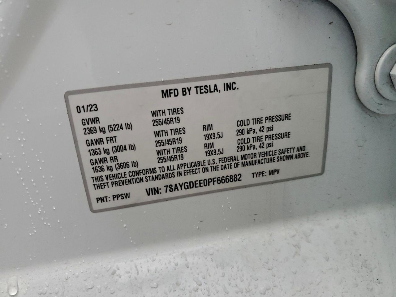 2023 Tesla Model Y VIN: 7SAYGDEE0PF666882 Lot: 94489015