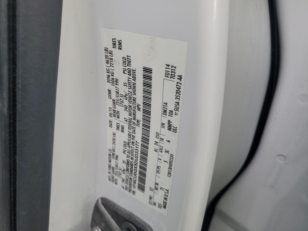 2013 Ford Escape Se VIN: 1FMCU0GX5DUD33177 Lot: 92482355