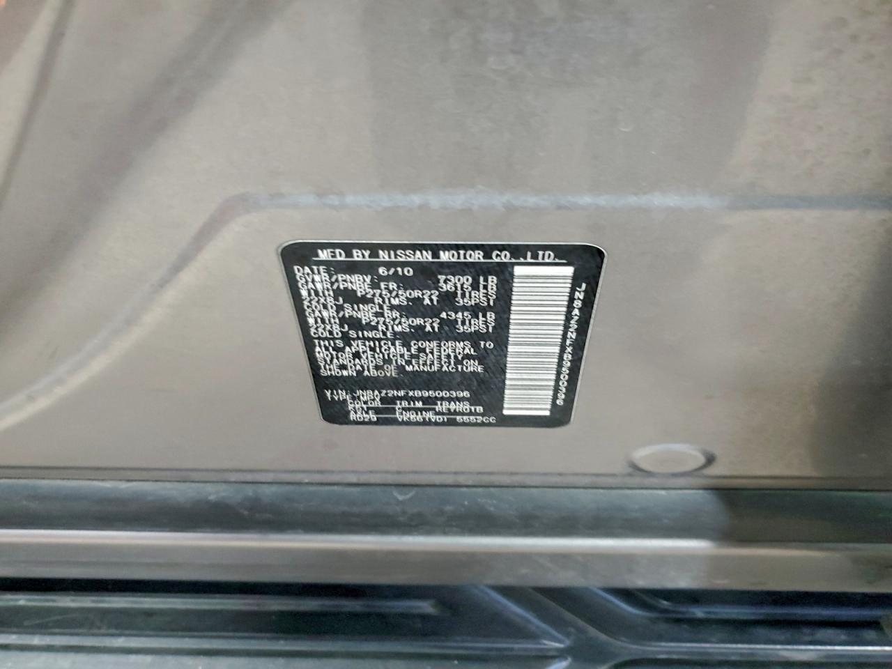 2011 Infiniti Qx56 VIN: JN8AZ2NFXB9500396 Lot: 93502235