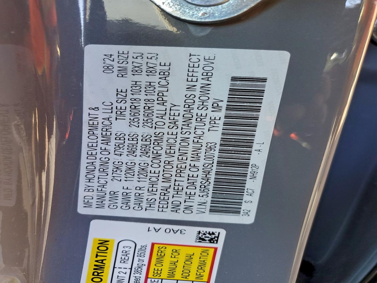 2025 Honda Cr-V Ex VIN: 5J6RS4H40SL007963 Lot: 94417775