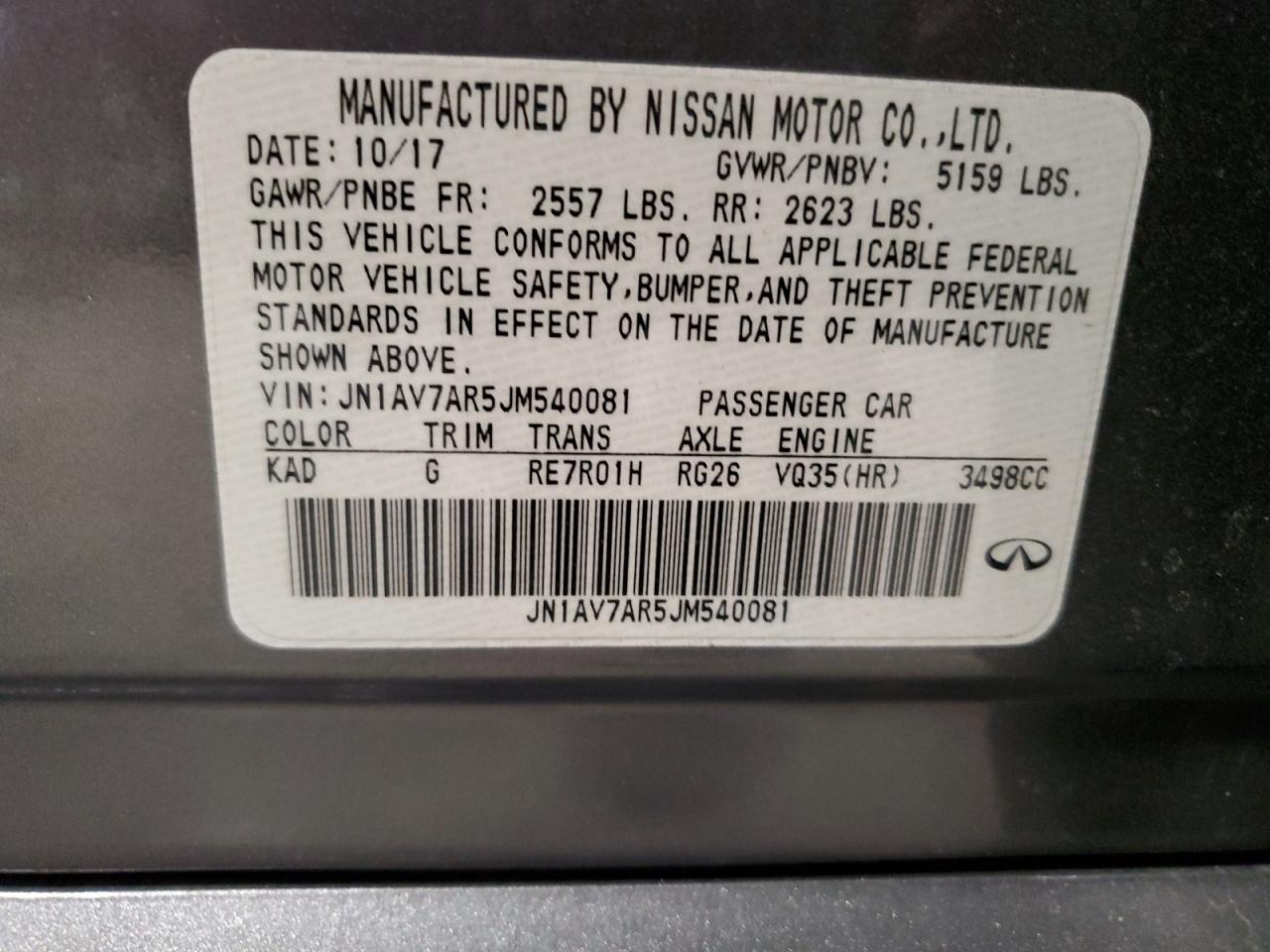 2018 Infiniti Q50 Hybrid Luxe VIN: JN1AV7AR5JM540081 Lot: 91519945