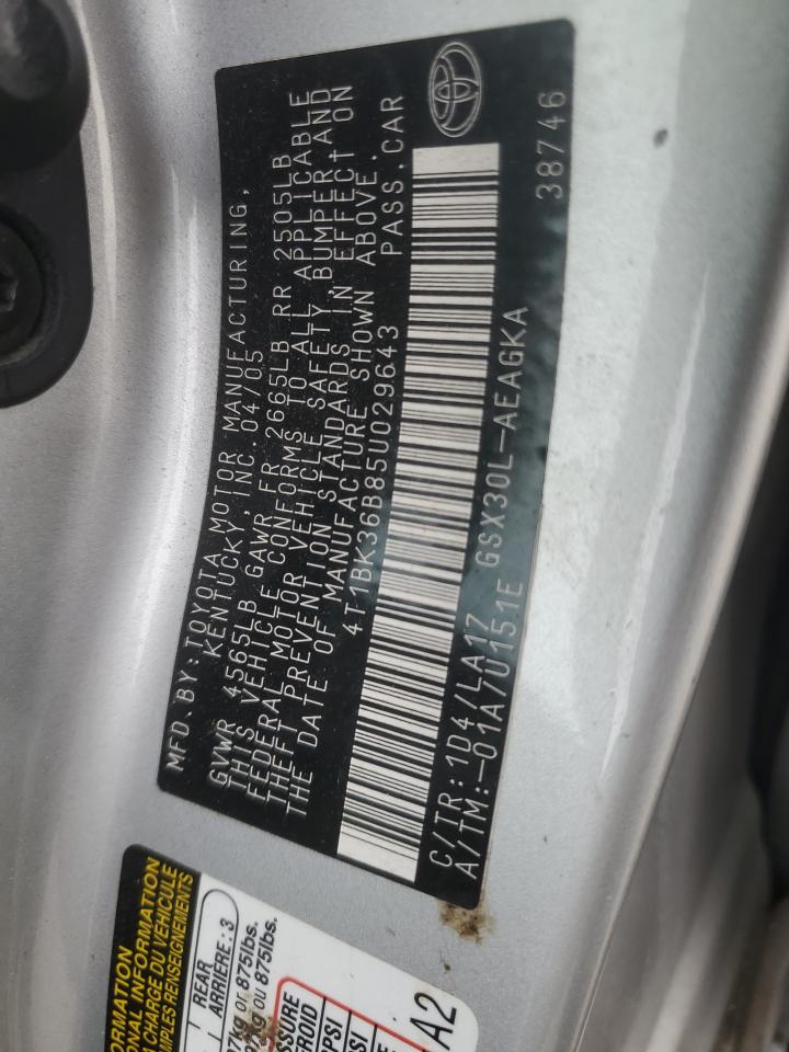 2005 Toyota Avalon Xl VIN: 4T1BK36B85U029643 Lot: 92008145