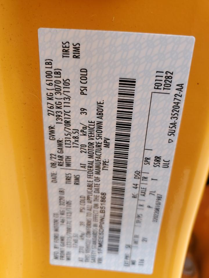 2022 Ford Bronco Base VIN: 1FMEE5DP0NLB51868 Lot: 92489695