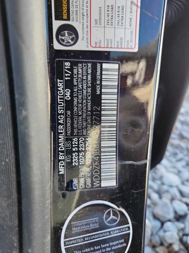 2019 Mercedes-Benz E 300 VIN: WDDZF4JB8KA587712 Lot: 92275585