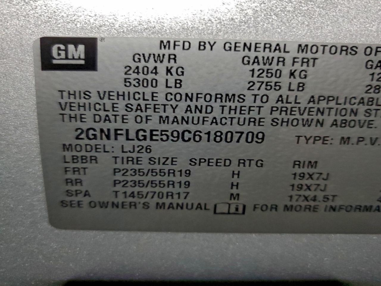 2012 Chevrolet Equinox Ltz VIN: 2GNFLGE59C6180709 Lot: 95012785