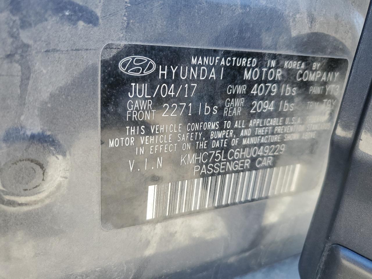 2017 Hyundai Ioniq Sel VIN: KMHC75LC6HU049229 Lot: 93184715