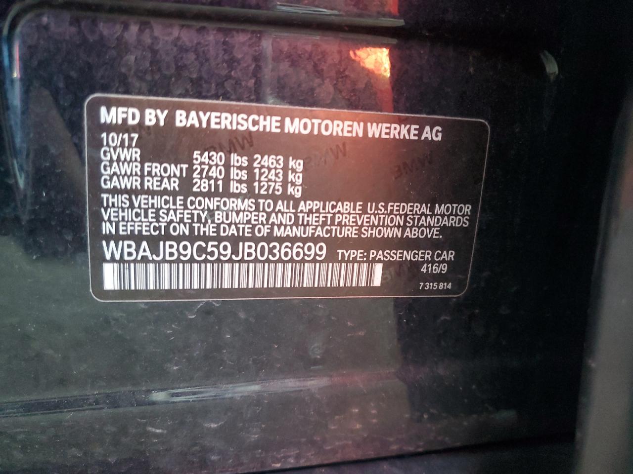 2018 BMW M550Xi VIN: WBAJB9C59JB036699 Lot: 92488465