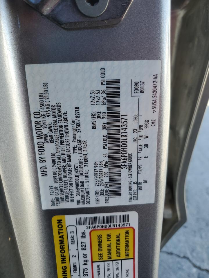 2020 Ford Fusion Se VIN: 3FA6P0HD0LR143571 Lot: 92218965