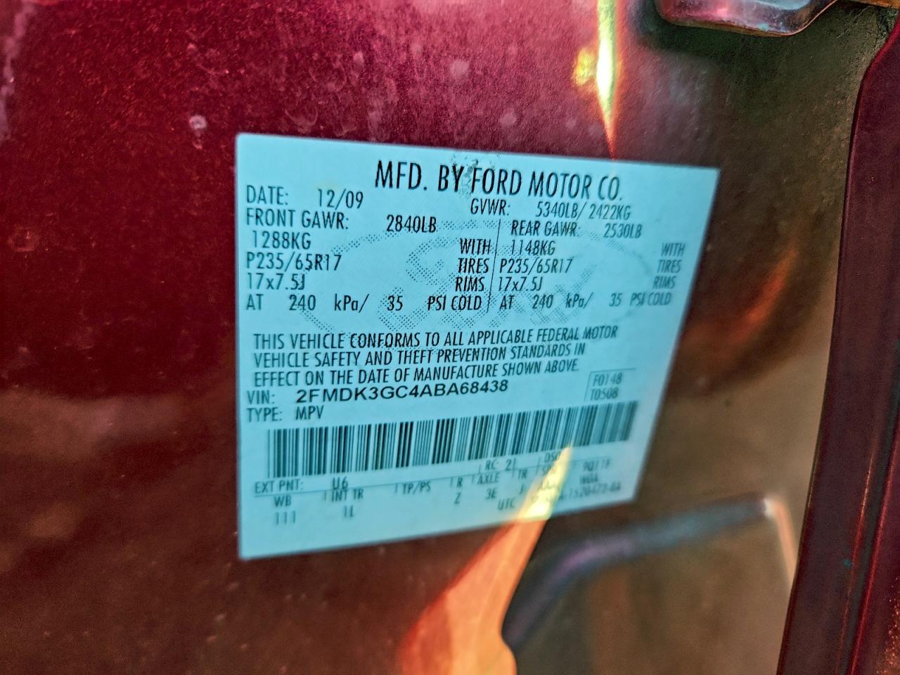 2010 Ford Edge Se VIN: 2FMDK3GC4ABA68438 Lot: 94731225