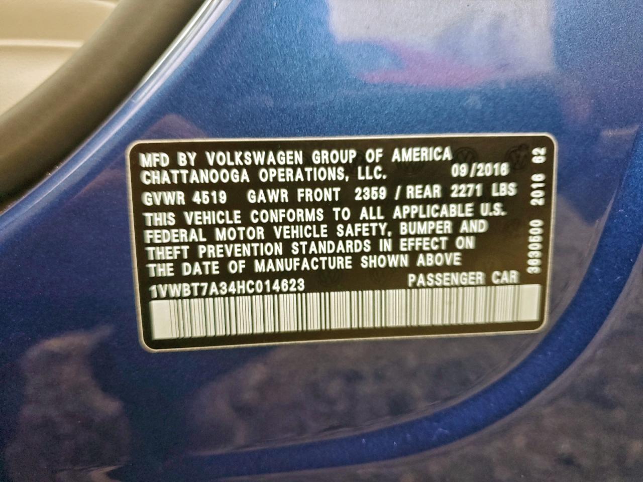 2017 Volkswagen Passat Se VIN: 1VWBT7A34HC014623 Lot: 93970185