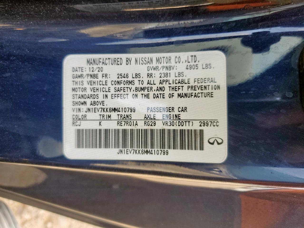 2021 Infiniti Q60 Luxe VIN: JN1EV7KK6MM410799 Lot: 93181855