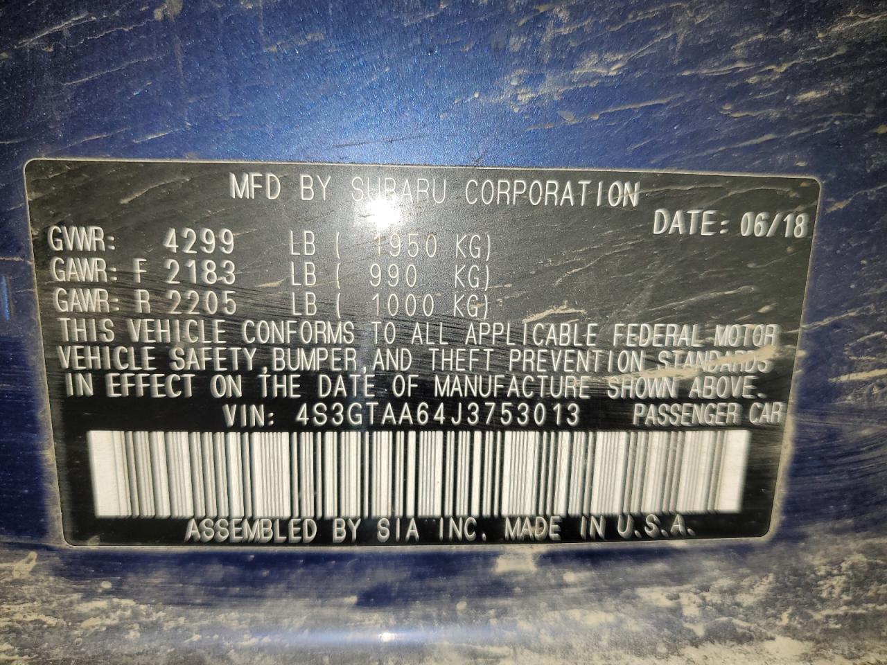 2018 Subaru Impreza VIN: 4S3GTAA64J3753013 Lot: 92438995