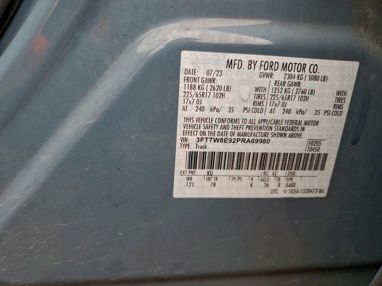 2023 Ford Maverick Xl VIN: 3FTTW8E92PRA69980 Lot: 94127005