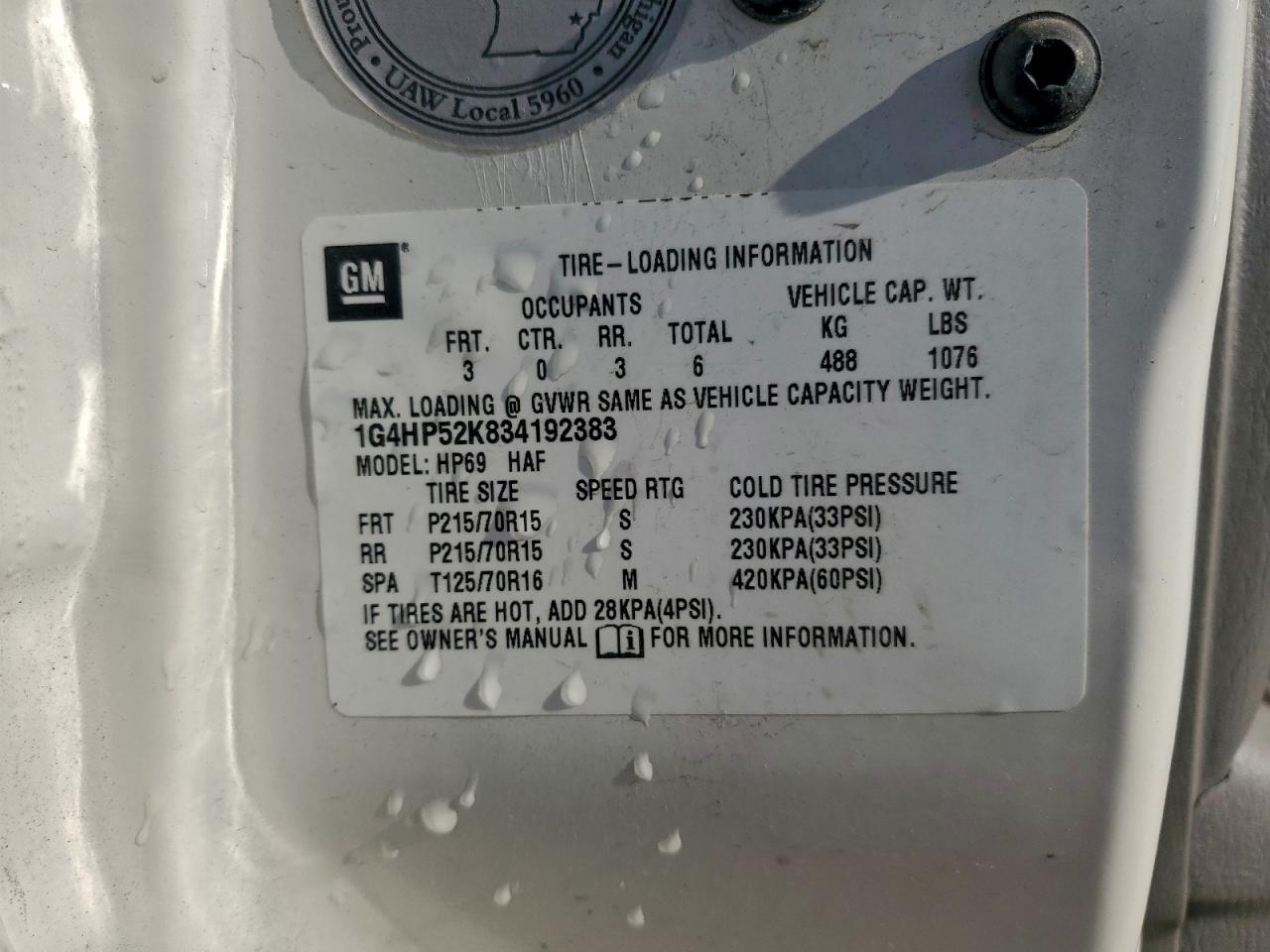 2003 Buick Lesabre Custom VIN: 1G4HP52K834192383 Lot: 93352865