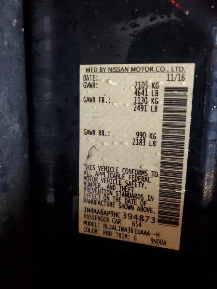 2017 Nissan Maxima 3.5S VIN: 1N4AA6AP9HC394873 Lot: 93251435