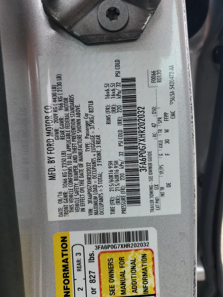 2017 Ford Fusion S VIN: 3FA6P0G7XHR202032 Lot: 93818405