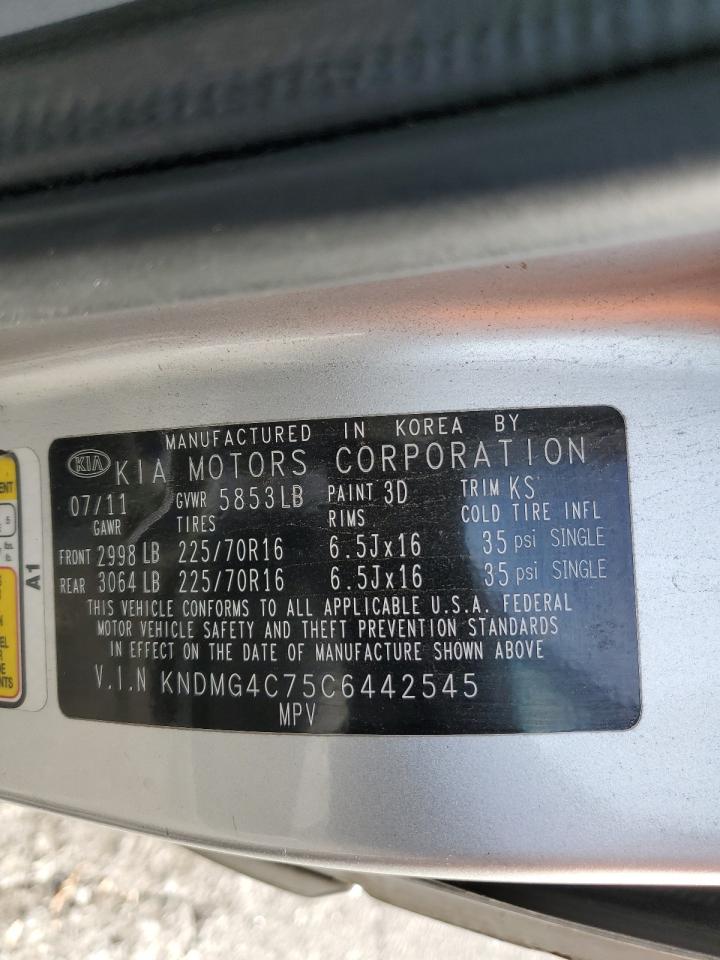 2012 Kia Sedona Lx VIN: KNDMG4C75C6442545 Lot: 92512775