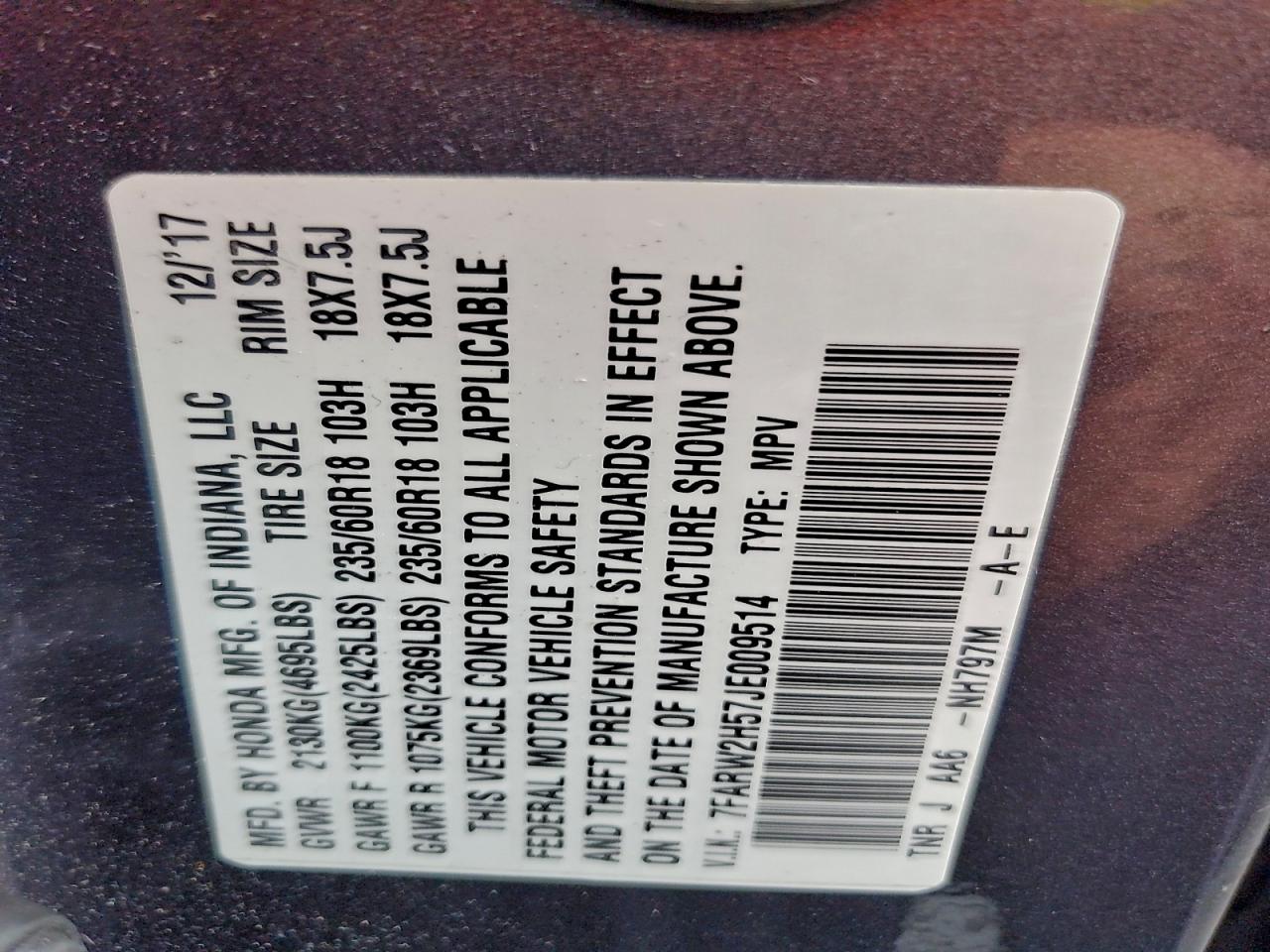 2018 Honda Cr-V Ex VIN: 7FARW2H57JE009514 Lot: 94514025