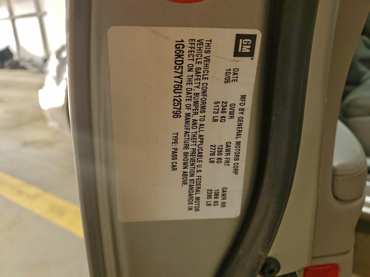 2006 Cadillac Dts VIN: 1G6KD57Y76U125796 Lot: 93853765