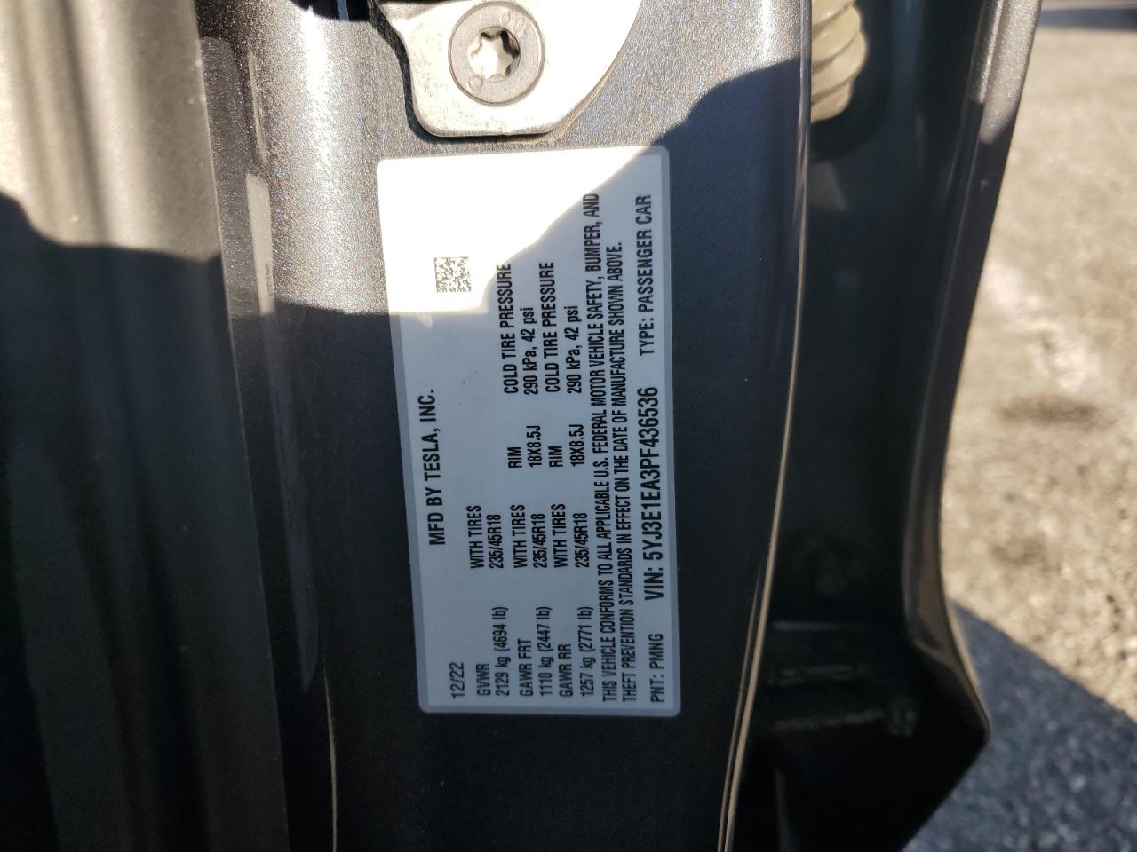 2023 Tesla Model 3 VIN: 5YJ3E1EA3PF436536 Lot: 91129825