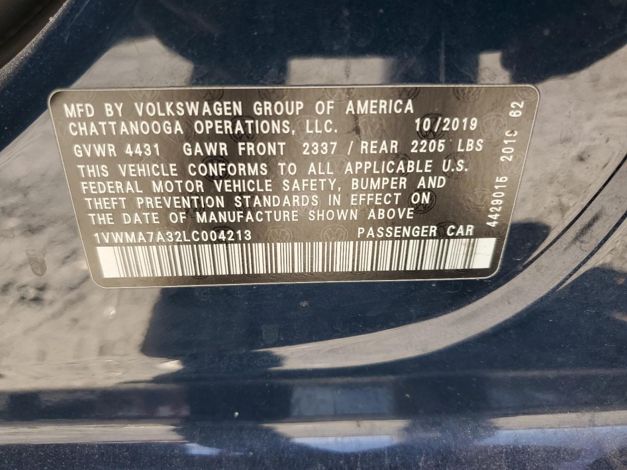 2020 Volkswagen Passat R-Line VIN: 1VWMA7A32LC004213 Lot: 92506035